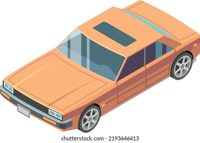 Retro Sedan. Isometric Front Icon. Old Car