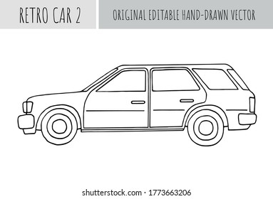 Retro Sedan - Original Editable Hand-drawn Vector Illustration 