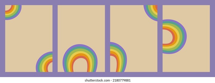 Retro set background with groovy rainbow in doodle style. Isolated vector template set for cover, banner or posters in 1970s style.