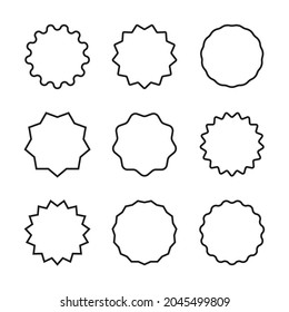 Retro set with set black starburst badges on white background for promo design. Illustration with set black starburst badges on black background. Special offer symbol. Discount tag badge shape. Simple