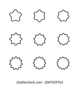 Retro set with set black starburst badges on white background for promo design. Illustration with set black starburst badges on black background. Special offer symbol. Discount tag badge shape. Simple