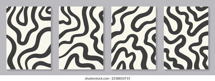 Conjunto retrô de padrão de linhas abstratas preto e branco para cartazes vintage minimalistas. Trendy bauhaus padrão de fundo para design de capa, cartaz e interior.