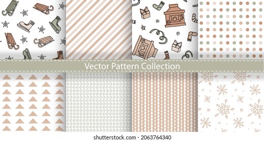 Retro Set Of Christmas And New Year seamless patterns.