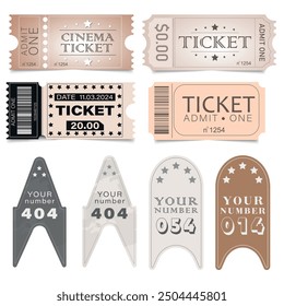 Retro set of cinema tickets. Vintage style. Classic coupon	