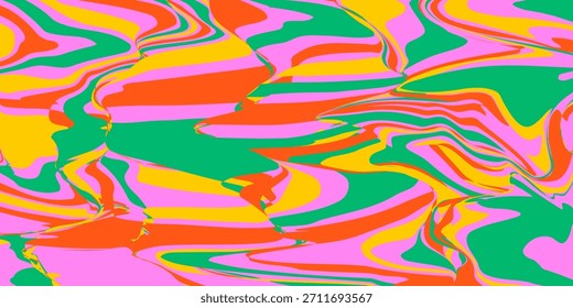 Retro set colorful psychedelic horizontal  backgrounds in style 60s, 70s. Trendy abstract hand drawn waves. Vector illustration	