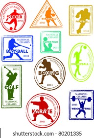 Retro Set of Fun Americana Sports Passport Stamps Vector Illustration