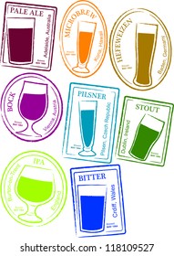 Retro Set of Fun Passport Style Beer Stamps Vector Illustration