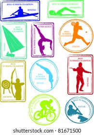 Retro Set of Fun Summer Sports Passport Stamps Vector Illustration