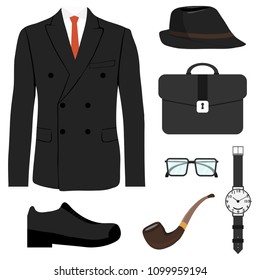 Retro set of gentleman. A set of men's accessories. Flat design, vector illustration, vector.