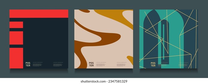 Retro Set Geometric Pattern Background. 3d Bauhaus Templates for Poster, Website, Placard, Cover, Advertising. Abstract Pattern for Сoncert, Performance, Music, Sports, Festival. 
