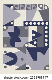 Retro set of geometric vector pattern  geometric design. Trendy bauhaus pattern background for cover design, poster and interior.
