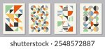 Retro set of geometric vector trendy bauhaus pattern backgrounds set. Colorful vintage posters with 20s geometric design for cover design, poster and interior.