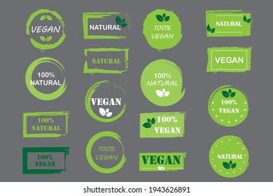 Retro set with green bio food vegan logo. Vector nature graphic background. Stock Image. EPS 10.