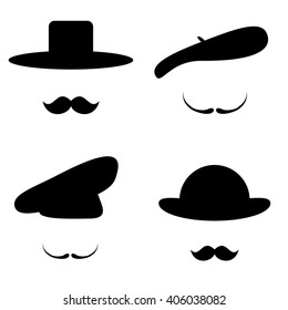 Retro set hat and mustache. Retro style, vector illustration.