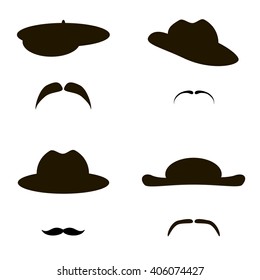 Retro set hat and mustache. Retro style, vector illustration.