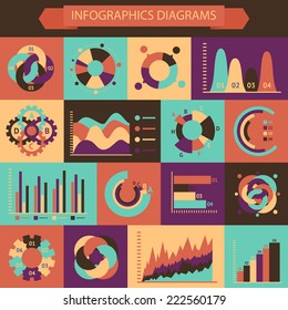 Retro set of  infographics charts and diagrams for your design. Vector illustration