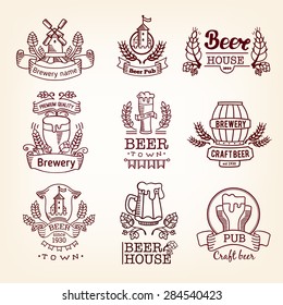 Retro set label of beer. Old style elements, logos, logotypes for bar, pub, brewing company, brewery, tavern, beer town, beer house. Logo collection.