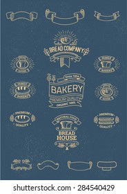 Retro set label of bread bakery. Old style elements, logos, logotypes for badges, bread company, bread house, cafe, cake shop. Logo collection.