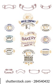 Retro set label of bread bakery. Old style elements, logos, logotypes for badges, bread company, bread house, cafe, cake shop. Logo collection.