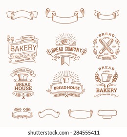 Retro set label of bread bakery. Old style elements, logos, logotypes for badges, bread company, bread house, cafe, cake shop. Logo collection.