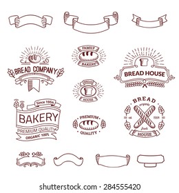 Retro set label of bread bakery. Old style elements, logos, logotypes for badges, bread company, bread house, cafe, cake shop. Logo collection.