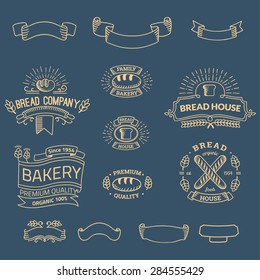 Retro set label of bread bakery. Old style elements, logos, logotypes for badges, bread company, bread house, cafe, cake shop. Logo collection.