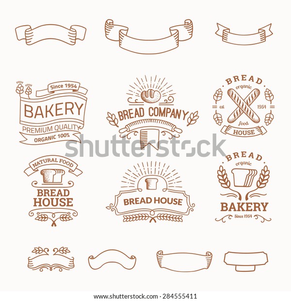 レトロなパン焼き器のラベル バッジ用の古いスタイルのエレメント ロゴ ロゴ パン会社 パン屋 カフェ ケーキ屋 ロゴコレクション のベクター画像素材 ロイヤリティフリー 284555411