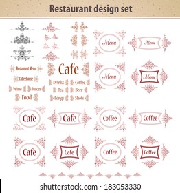 Retro set of labels for restaurant menu design. Vintage frames. 