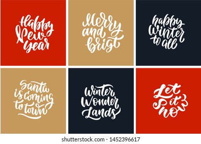 The retro set of Marry Christmas and Happy New Year. Hand drawn lettering phrase. Good for happy holidays cards, t-shirt designs, posters, ads etc. Vector illustration