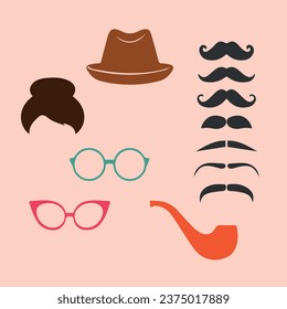 Retro Set mustache hair glasses vector