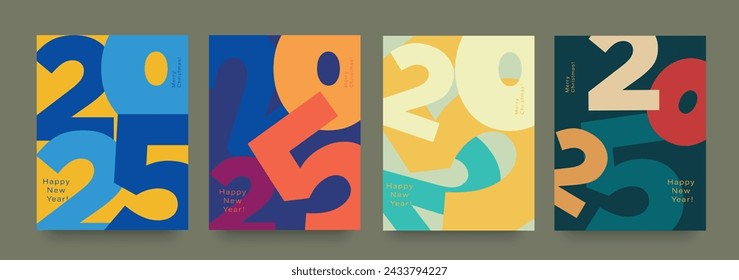 Retro Set Numbers 2025 Year. Happy New Year 2025 and Merry Christmas. Vector Illustration for Web Banners, Social Media Posts, Posters. Background Numbers in 3d Seasons Colors. 