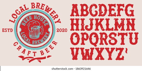 Retro set styled label of beer, restaurants and eateries . Good as a template of advertisement.Letters and Numbers. Original Design