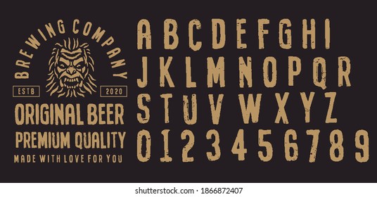 Retro set styled label of beer, restaurants and eateries . Good as a template of advertisement.Letters and Numbers. Original Design