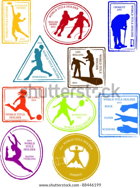 Retro Set of Unique and Unusual Sports\
Passport Stamps Vector\
Illustration