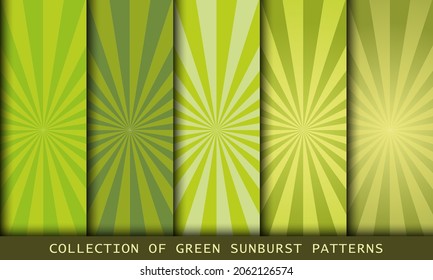 Retro set of vintage green sunburst patterns