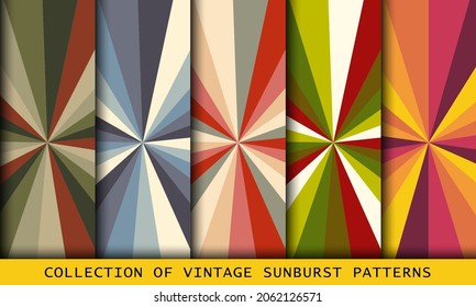 Conjunto retro de patrones vintage de explosión solar, texturas