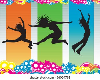 Retro setup with expressive jumping silhouettes