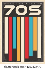 Retro seventies colorful pattern with geometric shapes. 1970s vintage decorative poster design. Vector illustration.
