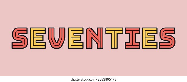 Retro seventies text concept. Multicolored lettering. Design element for sticker. Good old vibes and slogan. Vintage Calligraphy and typography. Cartoon flat vector illustration