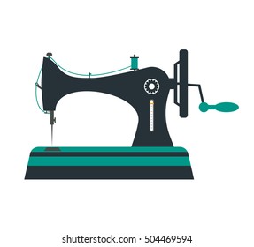 Retro Sewing Machine Cartoon flat Style Illustration for Your Design. Equipment of a Dressmaker or Seamstress.