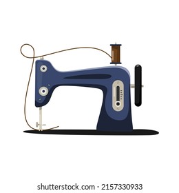 Retro sewing machine with thread isolated on white background - vector