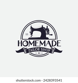 Retro Sewing Machine Vintage Tailor Logo Stock Vector Textile Emblem Clothes Label