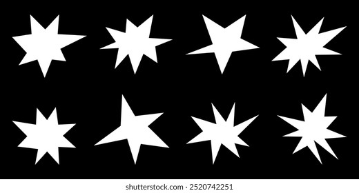 Retro shape in trendy 70s -90s Groovy style. Abstract star spark. Black Sparkles Geometric Forms Set. Vector illustration.