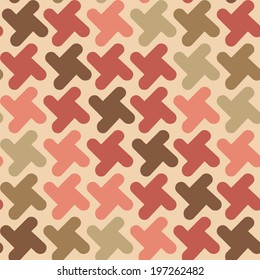 Retro shapes pattern in warm colors repeats seamlessly.
