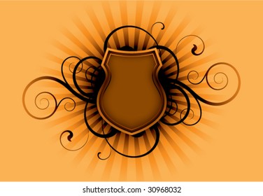 retro shield on a floral background