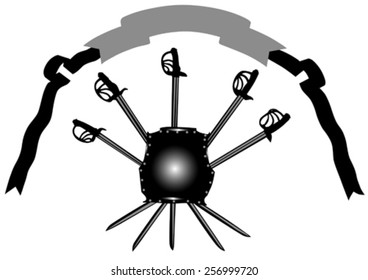 Retro shield and sword on white background