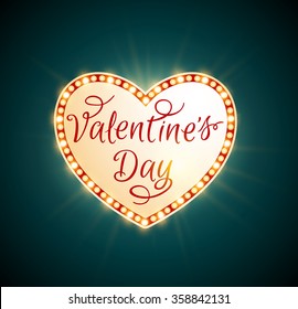 Retro shining heart on a green background for Valentine's day