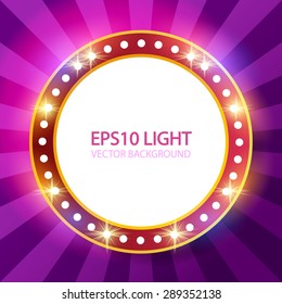 Retro shining light round banner. Vector illustration.