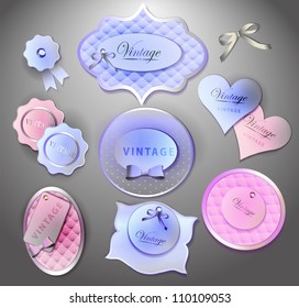 retro shiny labels and stickers with bow for newborn baby. Design template, card can be used banners, invitation, congratulation or website layout vector