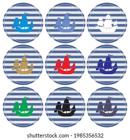 Retro Ship Icon Button Vector Illustration. Sailing Vessel. Old Ship Icon
